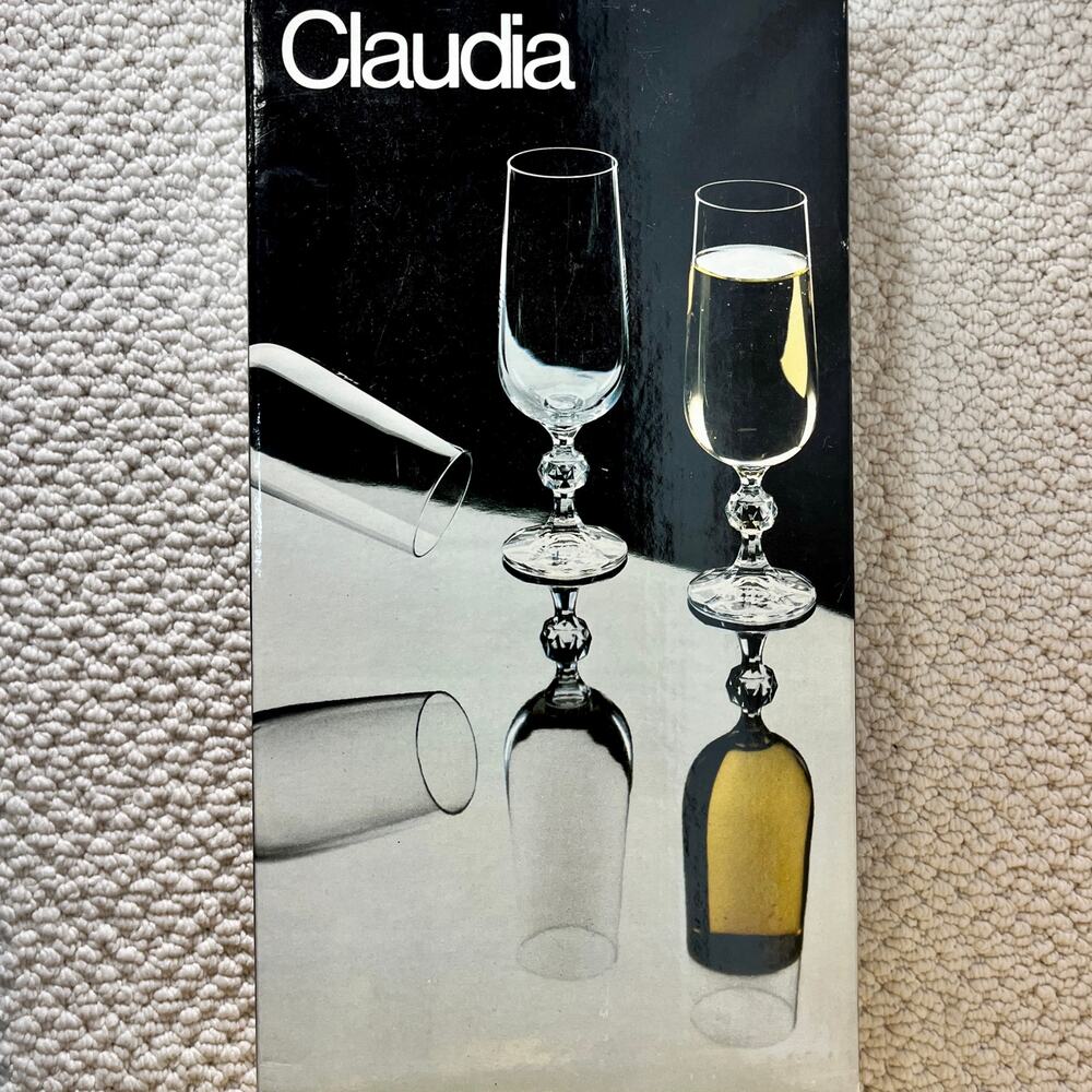 VTG Claudia Fine Crystal Champagne Flutes From Poland 6 Piece Set 180ml/6 oz